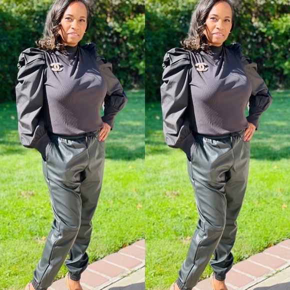 #68 Gina Faux Leather Joggers- Plus Size - Picture 1 of 4